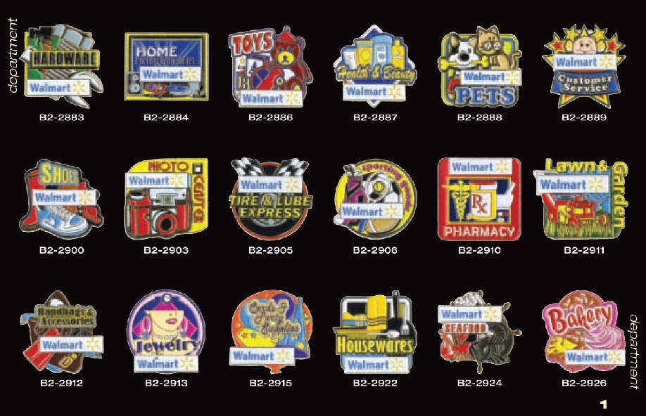 Lapel pins, Wal Mart, Custom, Department pins, lowest priced.